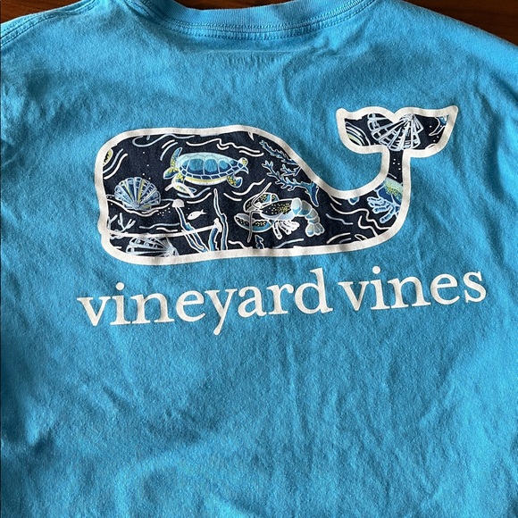 Vineyard Vines Blue Whale Logo Ocean Turtle Crab Shell Pocket T-shirt | L (16) - Picture 4 of 4